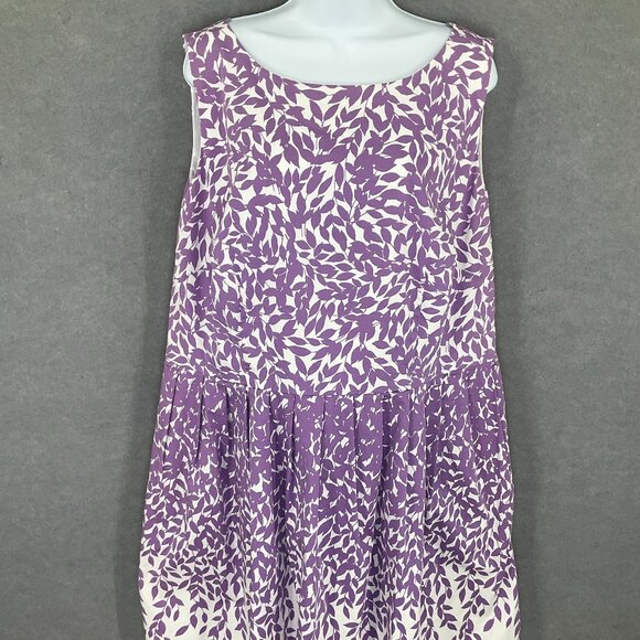 Talbots Woman Purple Leaf Print Sleeveless Pleated Flowy Sundress Womens Sz 18W - Picture 1 of 15